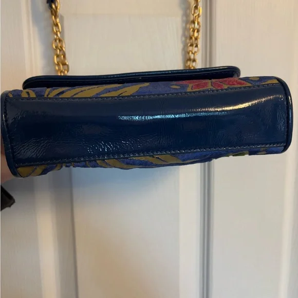 Tory Burch Blue Fleming Velvet Cosmic Floral Small Convertible Shoulder Bag
